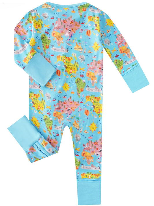 PoshTOT World Map Bamboo Baby Convertible Zippy Romper