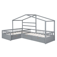 Twin Size House Platform Bed with Three Storage Drawers Gray