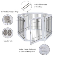 6-Panel Freestanding Wooden Dog Playpen & Pet Gate, 144"L x 31.5"H – Lockable Gate, No Wall Mounting, White/Espresso