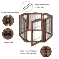 6-Panel Freestanding Solid Wood Dog Gate with Lockable Door, 132"L x 31.5"H – Foldable Pet Gate & Playpen, No Wall Mounting Required