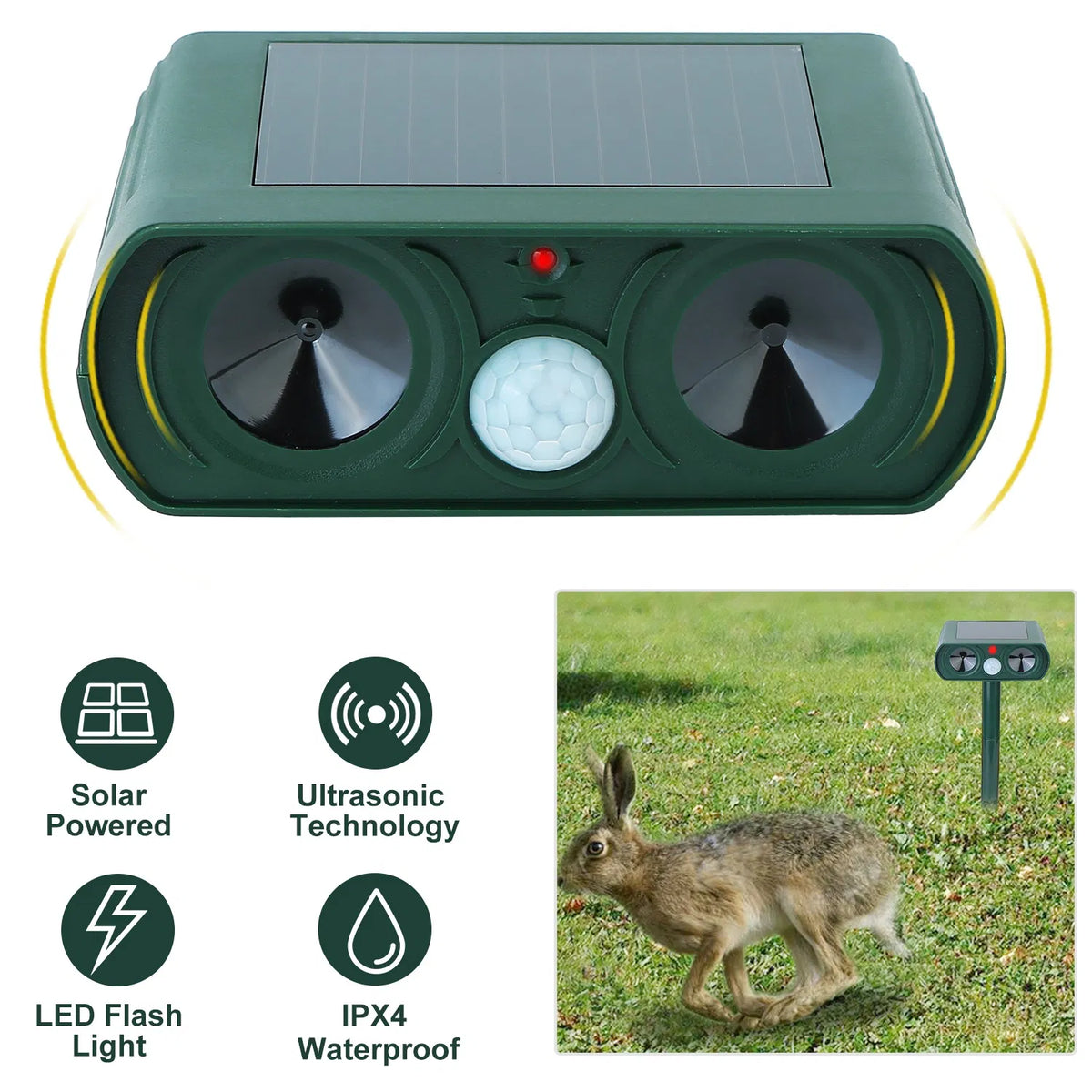 Ultrasonic Animal Repeller Solar Powered Motion Sensor Repellent IPX4 Waterproof Outdoor For Farm Garden Yard Repelling 