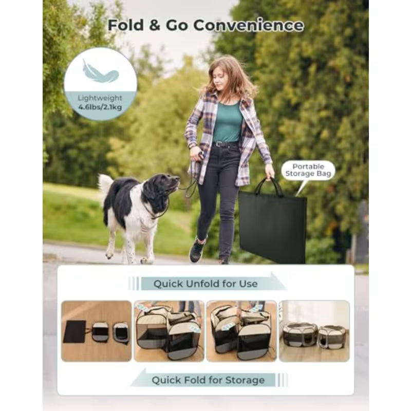 2-in-1 Pop Up Cat Playpen XLarge, Dog Puppy Pet Playpen, Indoor Outdoor Cats Enclosed, Cat Tent House Crate Cage, Portable & Foldable Playpen for Kittens(Connected or Separate)