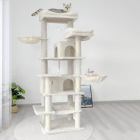 68in Tall Multi-Level Green Cat Tree with Hammocks, Hanging Basket, Cat Cave, Removeable Cushion, Scratching Posts - Plu