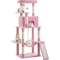 ABCPET 63-inch Multi-level Cat Climbing Frame, Indoor Cat Sisal Scratch Post, Cat Bed, Hammock, Hanging Ball, Extension 