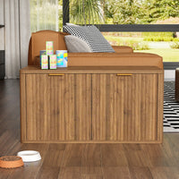 31.5" Walnut Cat Litter Box Enclosure Furniture, Large Decorative Hidden Litter Box Cabinet, Fluted Mid Century Modern K