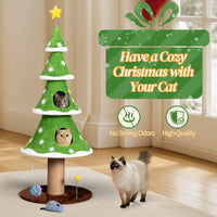 59in Large Tall Christmas Tree Cat Tower with 2 Cat Condos & Scratching Post, Soft Fleece Cat Tree with Teaser Toy & Stu