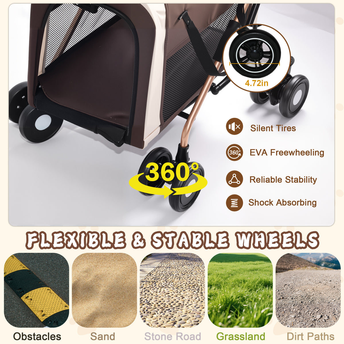 Double Pet Stroller for Dogs and Cats, Foldable Frame, 3-in-1 Convertible Carrier/Tote, Shockproof Wheels, Brake System,