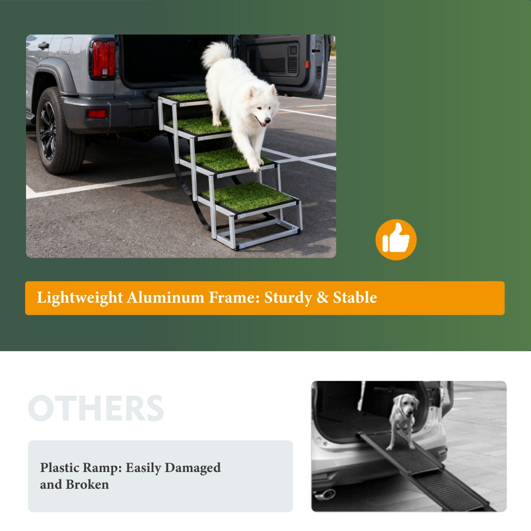 Foldable Dog Ramp For Cars, SUVs, Trucks, Portable Pet Dog Stairs For Large Dogs With Non-Slip Surface Reinforced Design