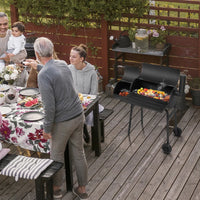 Barrel Charcoal Grill with Offset Smoker, All Metal Outdoor Smoker with Side Table and Wheels for Outdoor Garden Patio a
