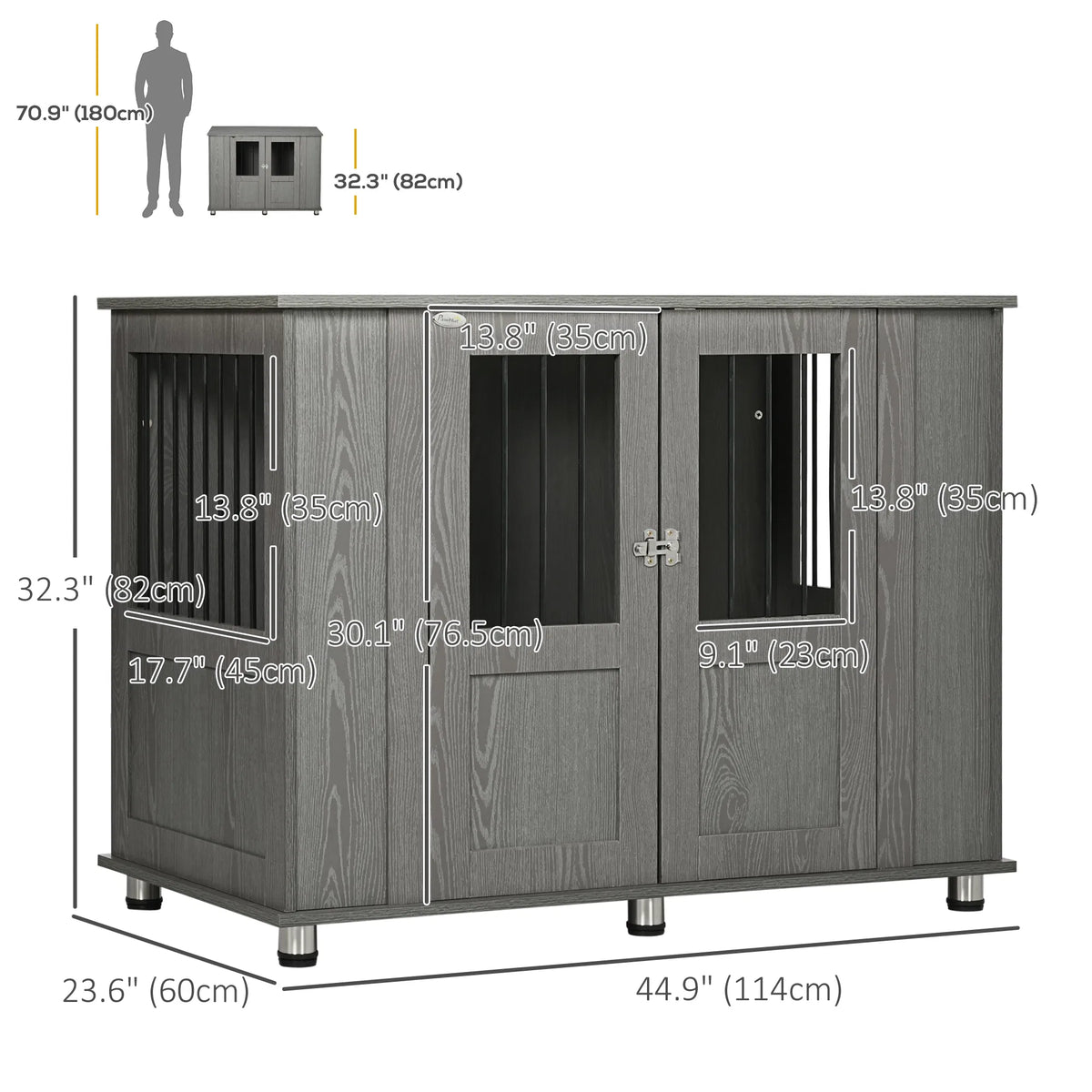Dog Crate Furniture with Lockable Magnetic Door, Adjustable feet for Extra Large, Medium & Small Dogs, Indoor Use, Grey