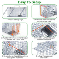 2Pcs 18x8x10In Humane Single Door Live Animal Trap For Spring Summer Collapsible Galvanized Iron Animal Cage Catch And R