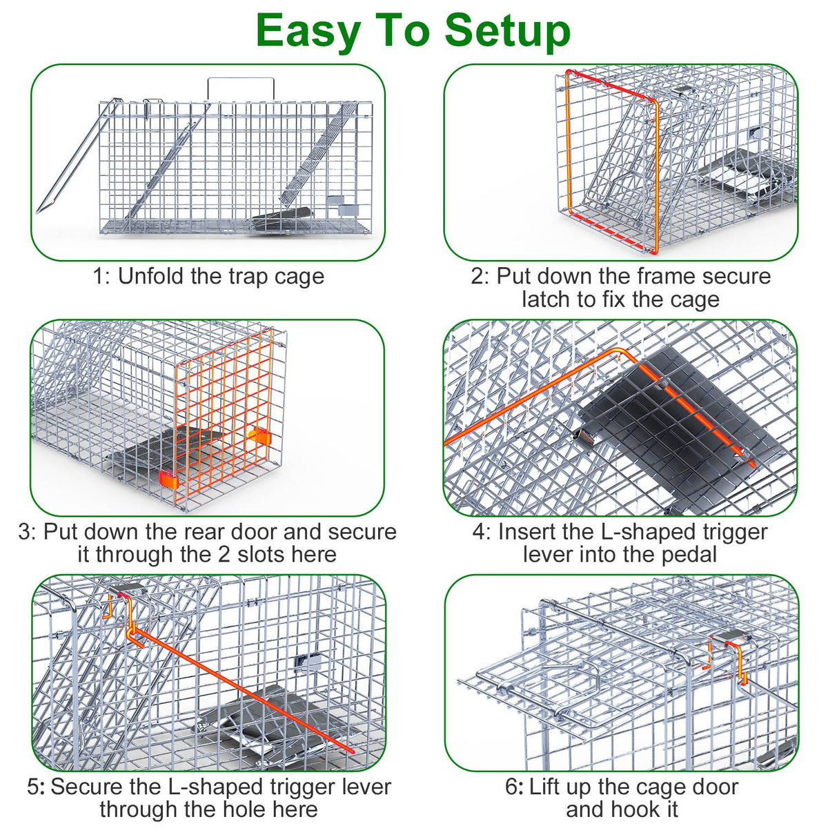 2Pcs 18x8x10In Humane Single Door Live Animal Trap For Spring Summer Collapsible Galvanized Iron Animal Cage Catch And R