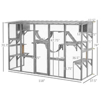 Catio Playground Cat Window Box Outside Enclosure for Multiple Cats w/ Shelves & Bridges, Gray