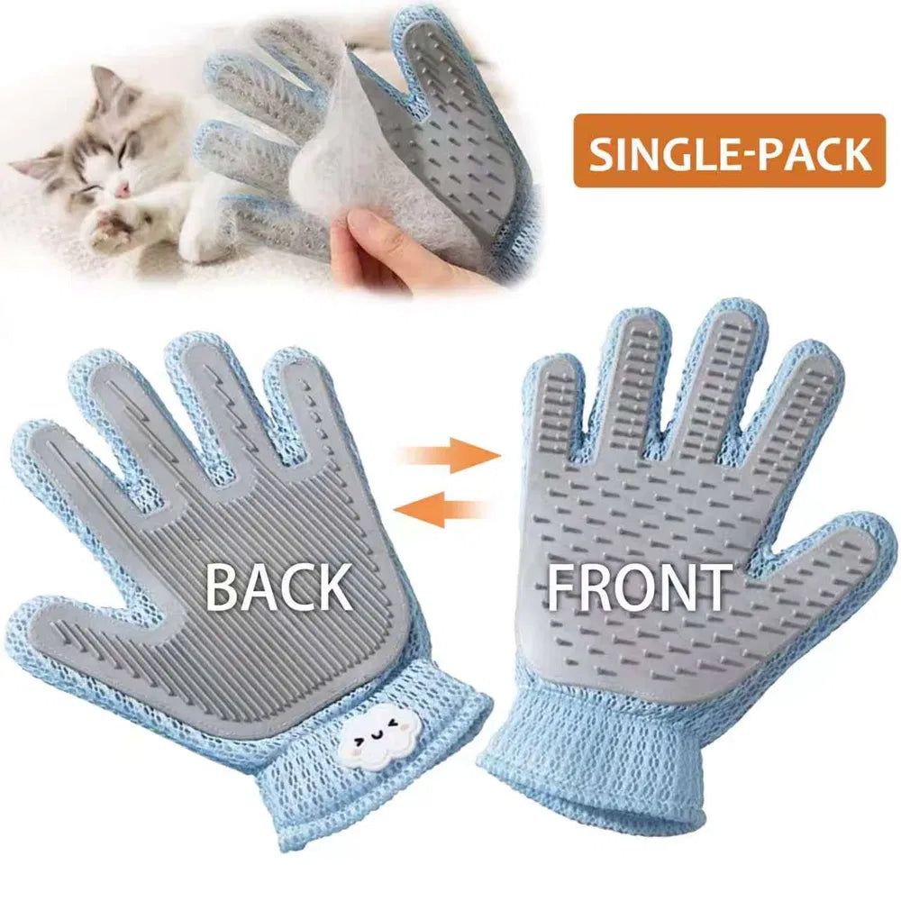 2-in-1 Pet Grooming Glove - Double-Sided Deshedding & Massage Brush For Cats Or Dogs, Removes Loose Hair From Fur & Furn