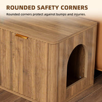 31.5" Walnut Cat Litter Box Enclosure Furniture, Large Decorative Hidden Litter Box Cabinet, Fluted Mid Century Modern K
