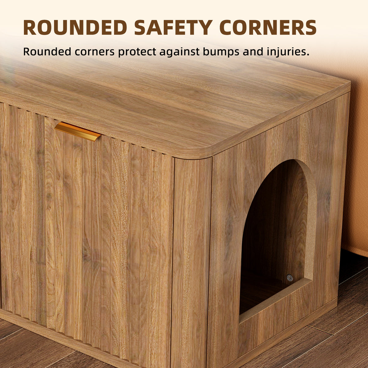 31.5" Walnut Cat Litter Box Enclosure Furniture, Large Decorative Hidden Litter Box Cabinet, Fluted Mid Century Modern K