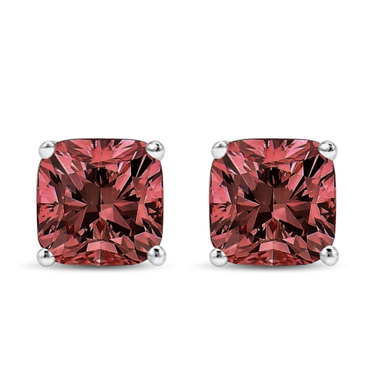 14K White Gold 1 1/2 Cttw Lab Grown Pink Cushion 4-Prong Set Classic Diamond Solitaire Stud Earrings (Pink Color, VS1-VS2 Clarity)