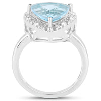 5.05 Carat Genuine Blue Topaz and White Topaz .925 Sterling Silver Ring