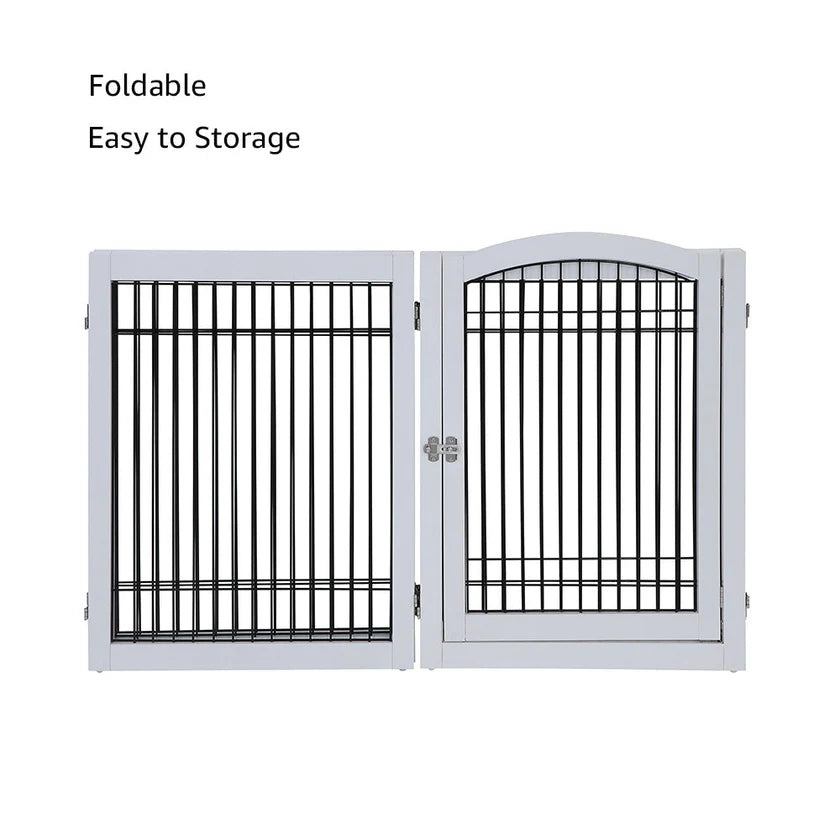 6-Panel Freestanding Wooden Dog Playpen & Pet Gate, 144"L x 31.5"H – Lockable Gate, No Wall Mounting, White/Espresso