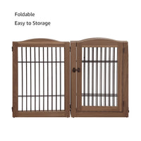 6-Panel Freestanding Solid Wood Dog Gate with Lockable Door, 132"L x 31.5"H – Foldable Pet Gate & Playpen, No Wall Mounting Required