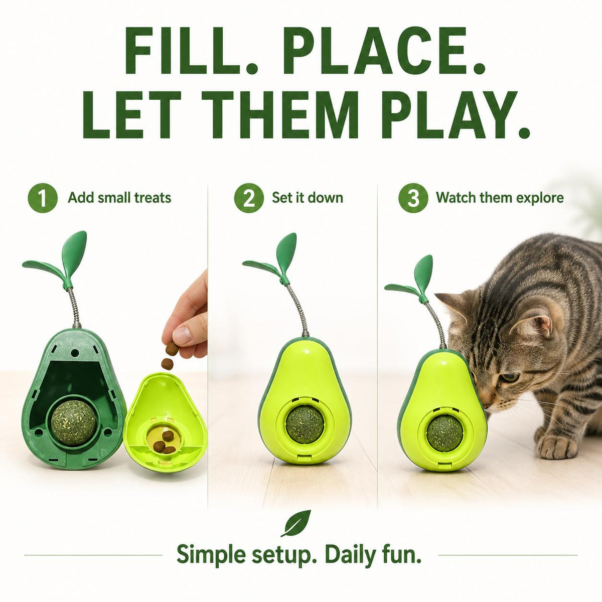 Avocado-Shaped Cat Tumbler Toy Interactive Wobble Toy That Self-Rights Includes Replaceable Feather & Catnip Ball Indoor