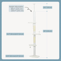 88.5"-100.5" Floor to Ceiling Cat Tree, Cat Tower with Scratching Posts, Cloud Shaped Platforms, Dangling Balls, White