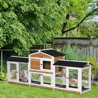 90.5" Wooden Rabbit Hutch Bunny Cage Pet Playpen House Enclosure with Double Side Run Boxes, No Leak Tray, Ramp, for Rab