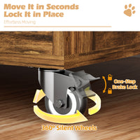 32in Dog Crate Furniture, Double Door Wooden Indoor Dog Kennel Furniture, Decorative Pet Cage End Table With Wheels For 