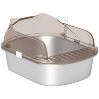 Stainless Steel Cat Litter Box with High Sided Enclosure, Steps & Scoop, Non-Sticky & Anti-Urine Leakage, Easy Cleaning