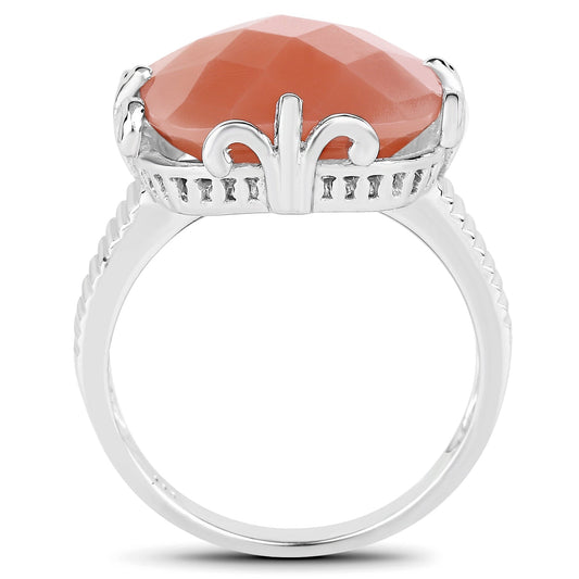 12.75 Carat Genuine Peach Moonstone .925 Sterling Silver Ring