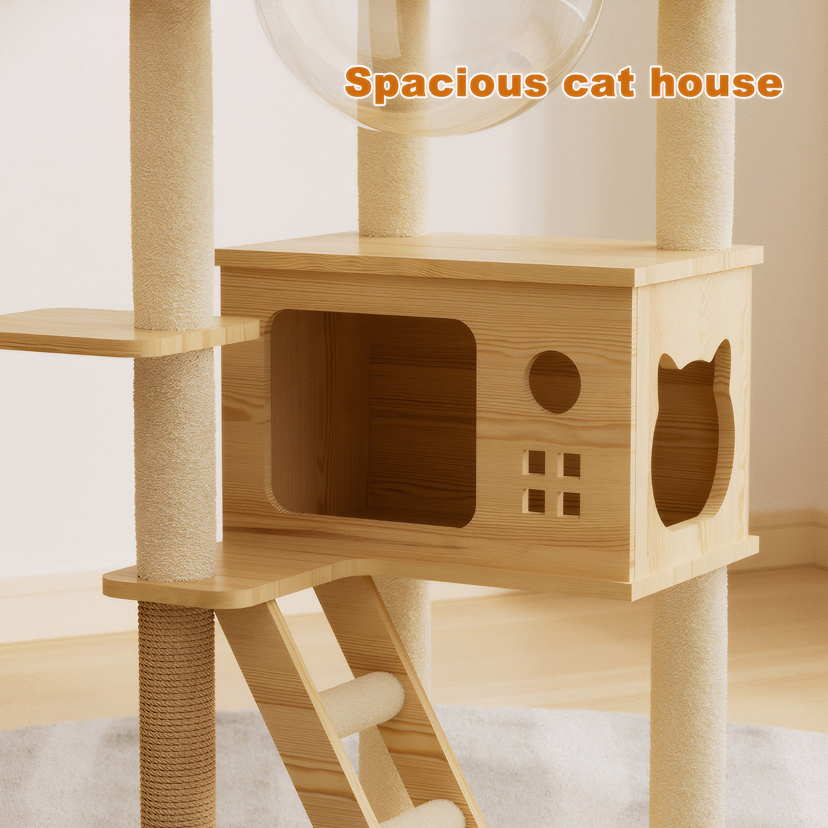 48.8" Modern Cat Tower, Wood Cat Tree Tower for Indoor Cats, Cat Treewith Sisal-Covered Scratching Posts and Top Perch, 