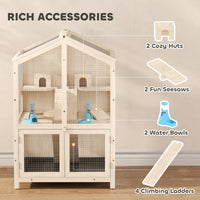 Wooden Hamster Cage, Large 3 Tier Hamster Cage w/ Pull-Out Tray, Openable Top, Hut, Seesaws, 26.8"L x 24.2"W x 35.4"H