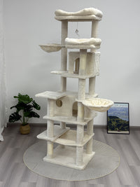68in Tall Multi-Level Green Cat Tree with Hammocks, Hanging Basket, Cat Cave, Removeable Cushion, Scratching Posts - Plu