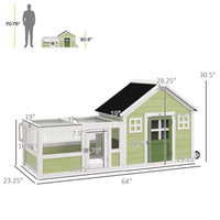64 Inch Rabbit Hutch With Asphalt Roof, Handle, Wheels, Multicolo