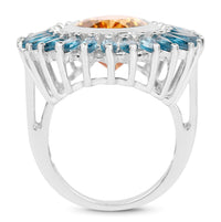 7.54 Carat Genuine Citrine & London Blue Topaz .925 Sterling Silver Ring