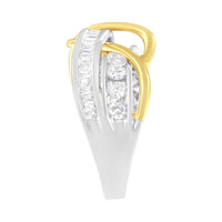 10K White and Yellow Gold 1 1/10 cttw Channel-Set Diamond Bypass Band Ring (J Color, I3 Clarity) - Size 7