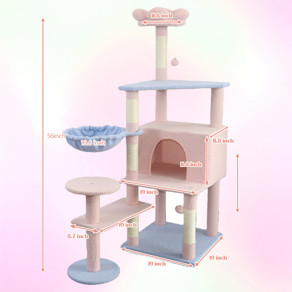 flower cat tree with large condo removable flower cushion and hammock pink