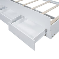 Twin Size Platform Bed with Storage LED Headboard Twin Size Trundle and 3 Drawers White