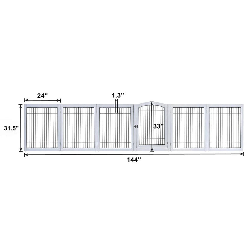 6-Panel Freestanding Wooden Dog Playpen & Pet Gate, 144"L x 31.5"H – Lockable Gate, No Wall Mounting, White/Espresso