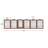 6-Panel Freestanding Solid Wood Dog Gate with Lockable Door, 132"L x 31.5"H – Foldable Pet Gate & Playpen, No Wall Mounting Required