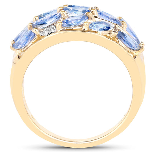 14K Yellow Gold Plated 1.56 Carat Genuine Tanzanite and White Topaz .925 Sterling Silver Ring