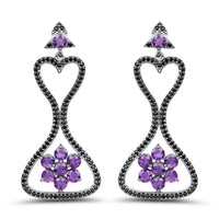 6.31 Carat Genuine Amethyst & Black Spinel .925 Sterling Silver Earrings