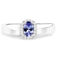 0.54 Carat Genuine Tanzanite and White Zircon .925 Sterling Silver Ring