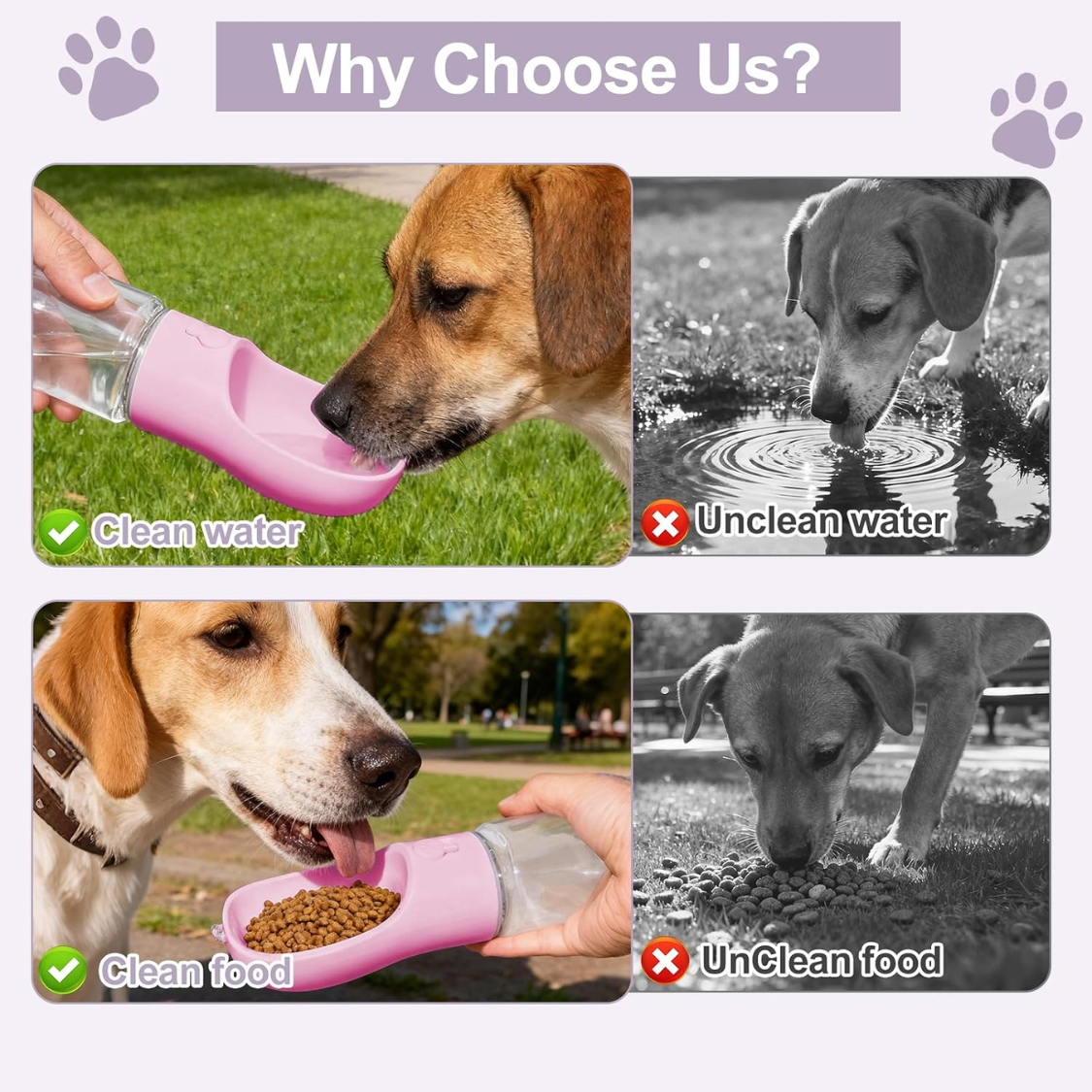 Portable Dog Water Bottle With Food Container, Drinking Bottle For Travel 2 In 1 Dog Water Bowl, Leak Proof Pet Water Di