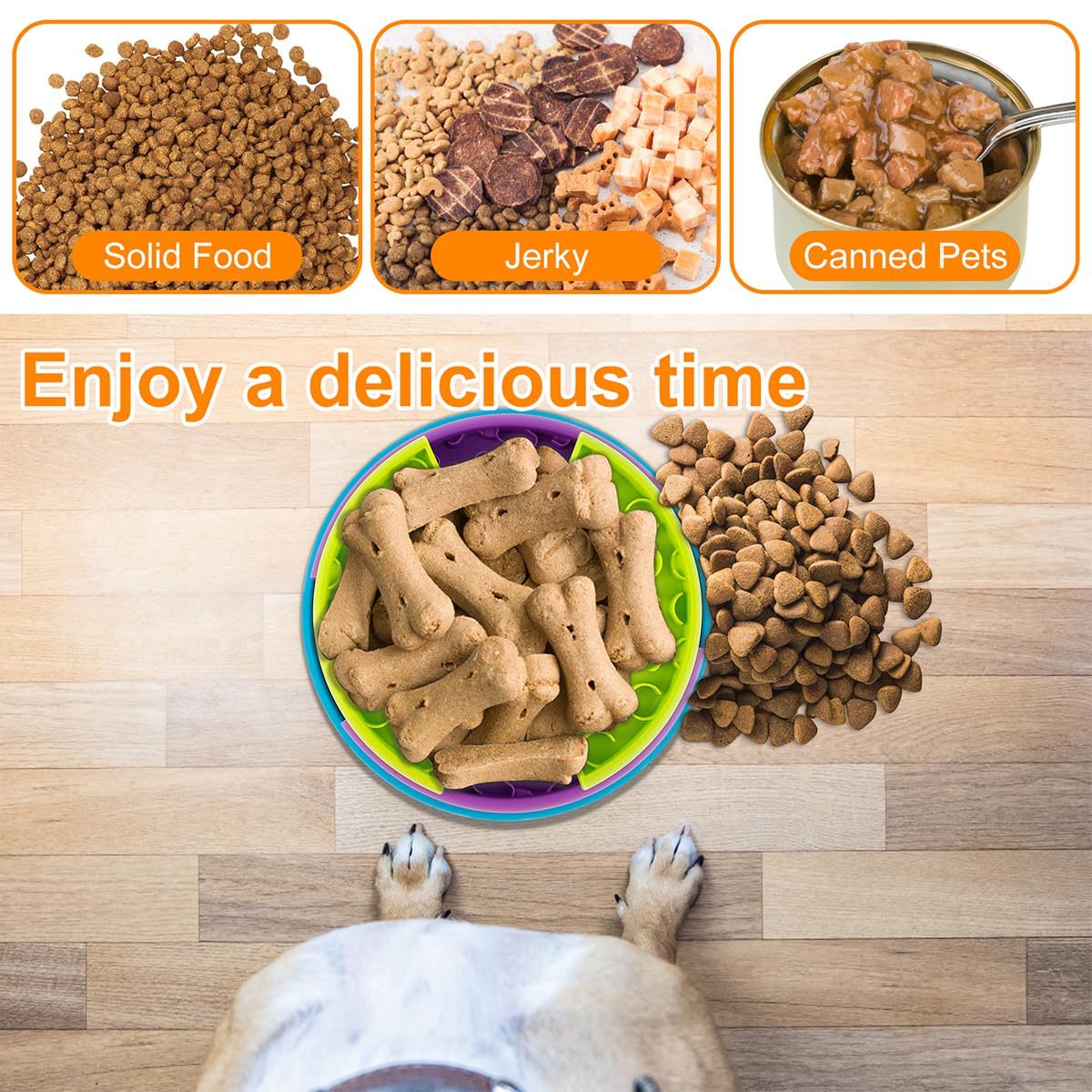 3in1 Interactive Dog Puzzle Feeder, Rotating Anti-Choking Slow Feeder Bowl & Lick Mat, Mental Stimulation Foraging Toy F
