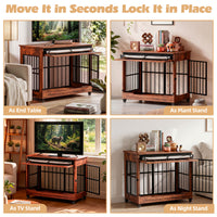 38in Dog Crate Furniture, Double Door Wooden Indoor Dog Kennel Furniture, Decorative Pet Cage End Table With Wheels For 