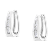 14k White Gold 1/4 Cttw Channel-Set Brilliant Round-Cut Diamond Hoop Earrings (I-J Color, I2-I3 Clarity)