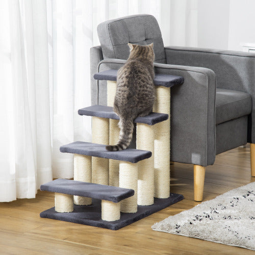 PawHut Cat Tree With 4 Steps For High Beds Couch, Cute Stair Shaped Cat Tree For Indoor Cats Or Dogs W Sisal Scratching 