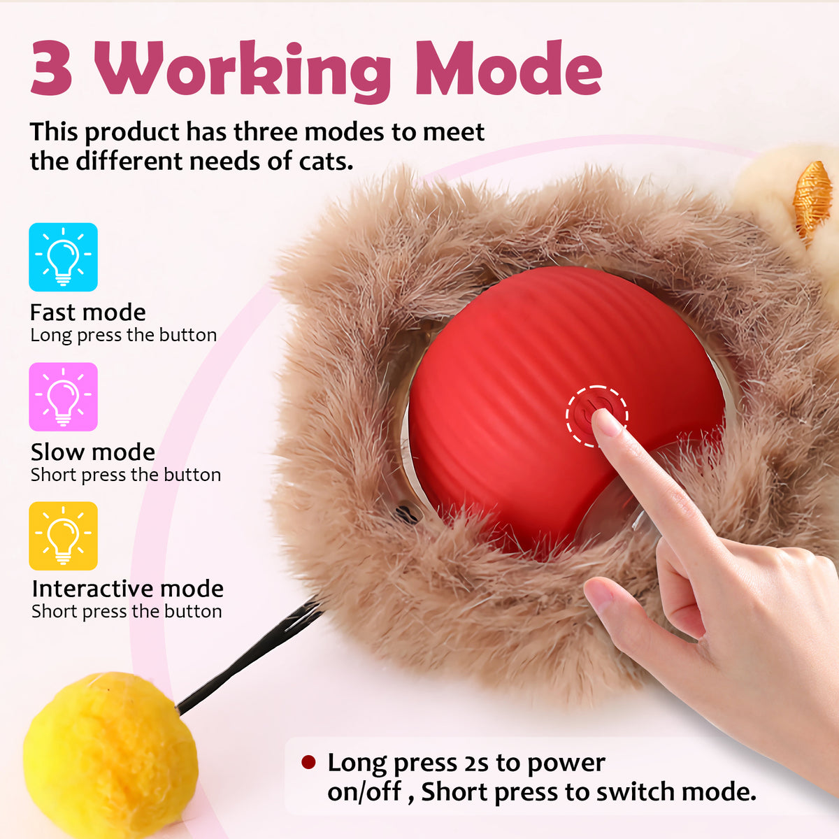 Interactive Toys Ball For Cats, Dog,Agile Moving Cat Ball ,Motion Activated Automatic Moving Ball With Lights,with Fluff