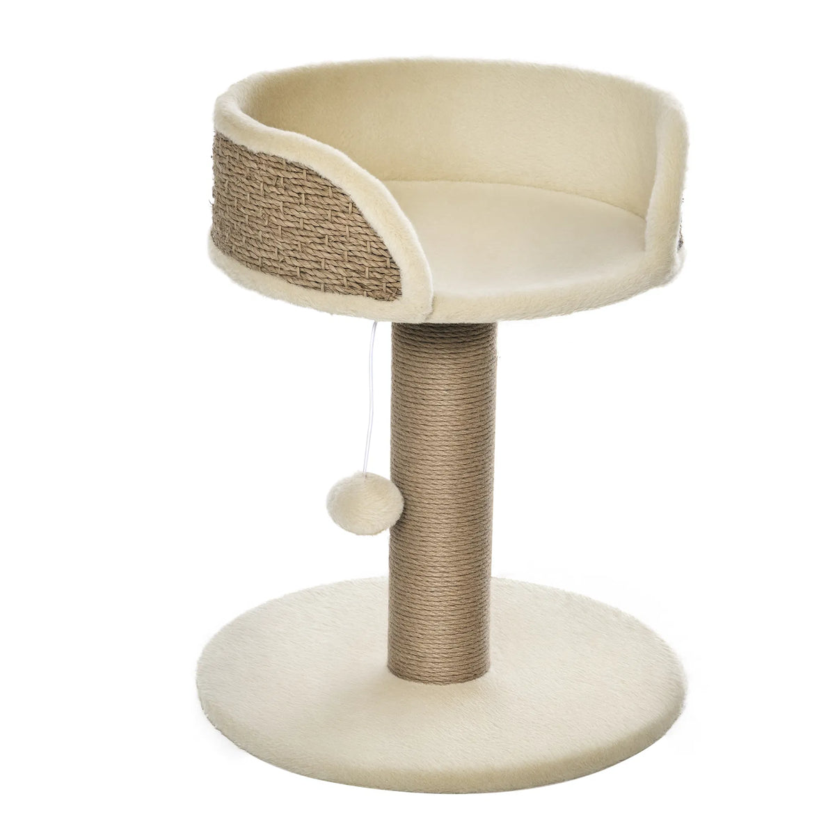 Cat Tree with Scratching Post, Toy Ball, Perch, Small Cat Tower for Indoor Cats - 16" x 16" x 19", Beige